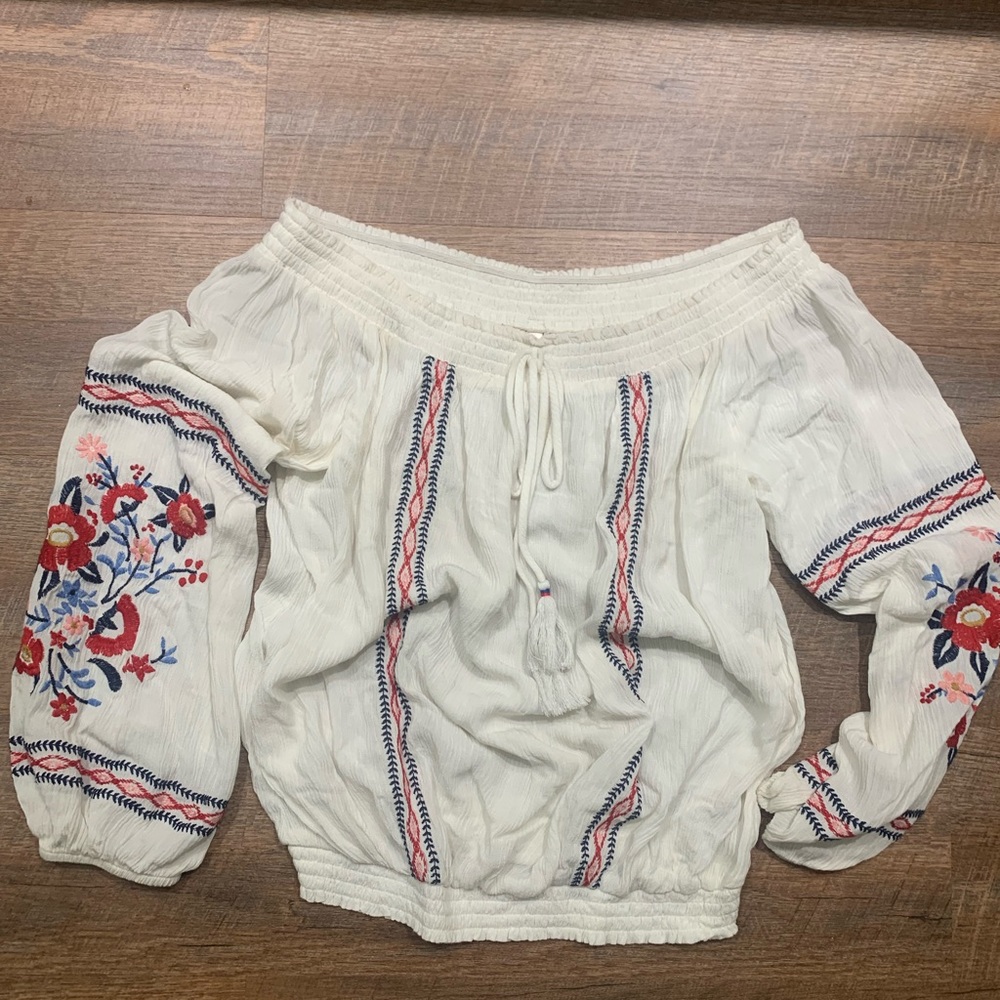 White off the shoulder embroidered top
